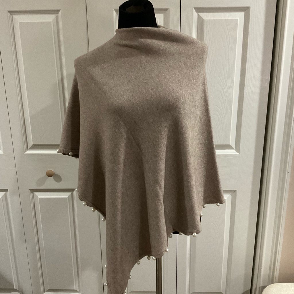 Gorgeous Cashmere Feel Poncho With Pearls.
